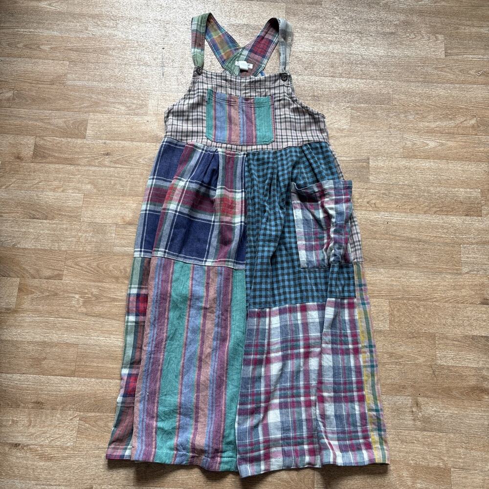 Vintage Citron Santa Monica Plaid Patchwork Overall Jumper Dress Sz 2 USA
